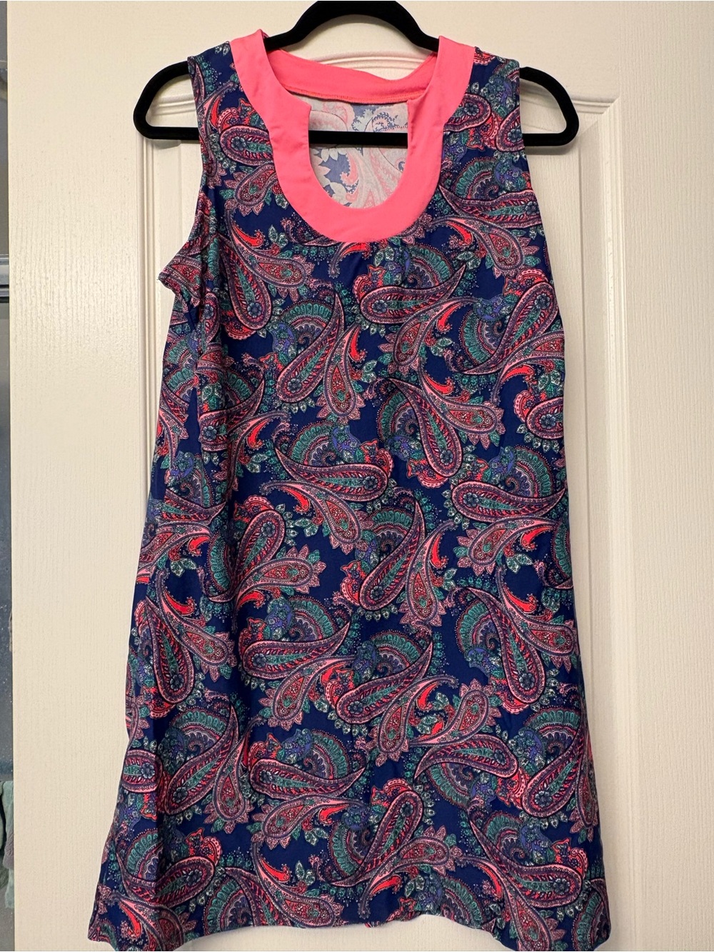 EUC SPUNKWEAR Sleeveless Key Collar Paisley Shift Dress LARGE.